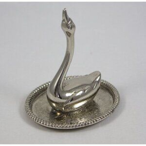 Vintage Swan Shaped Silver-Plated Ring Holder Oval Trinket Dish